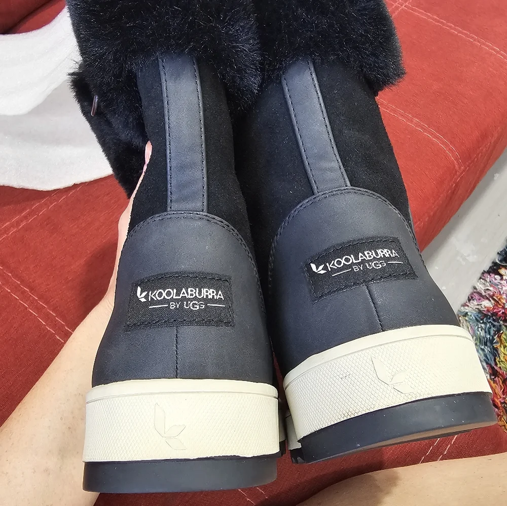 🥾UGG Winter Snow Boot: KOOLABURRA EUC Black Suede & Faux Fur Tynlee Size 6 ❄️